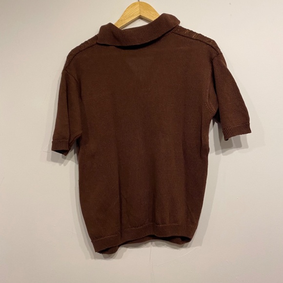 Soeur Tiloup Chocolate Brown Collared Cable Knit Old Money Short Sleeve Sweater - Picture 5 of 7